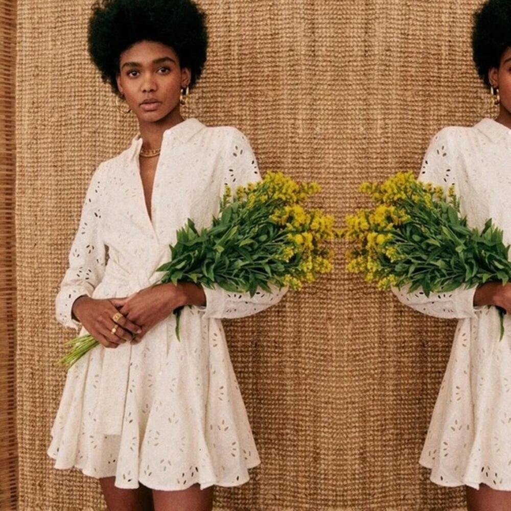 Sezane Sol Ecru Embroidered Eyelet Dress Women's 36/ US 4 Cream